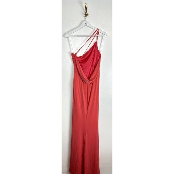 KATIE MAY Winnipeg One Shoulder Ruched Knit Gown in Coral Size Large - Picture 6 of 10